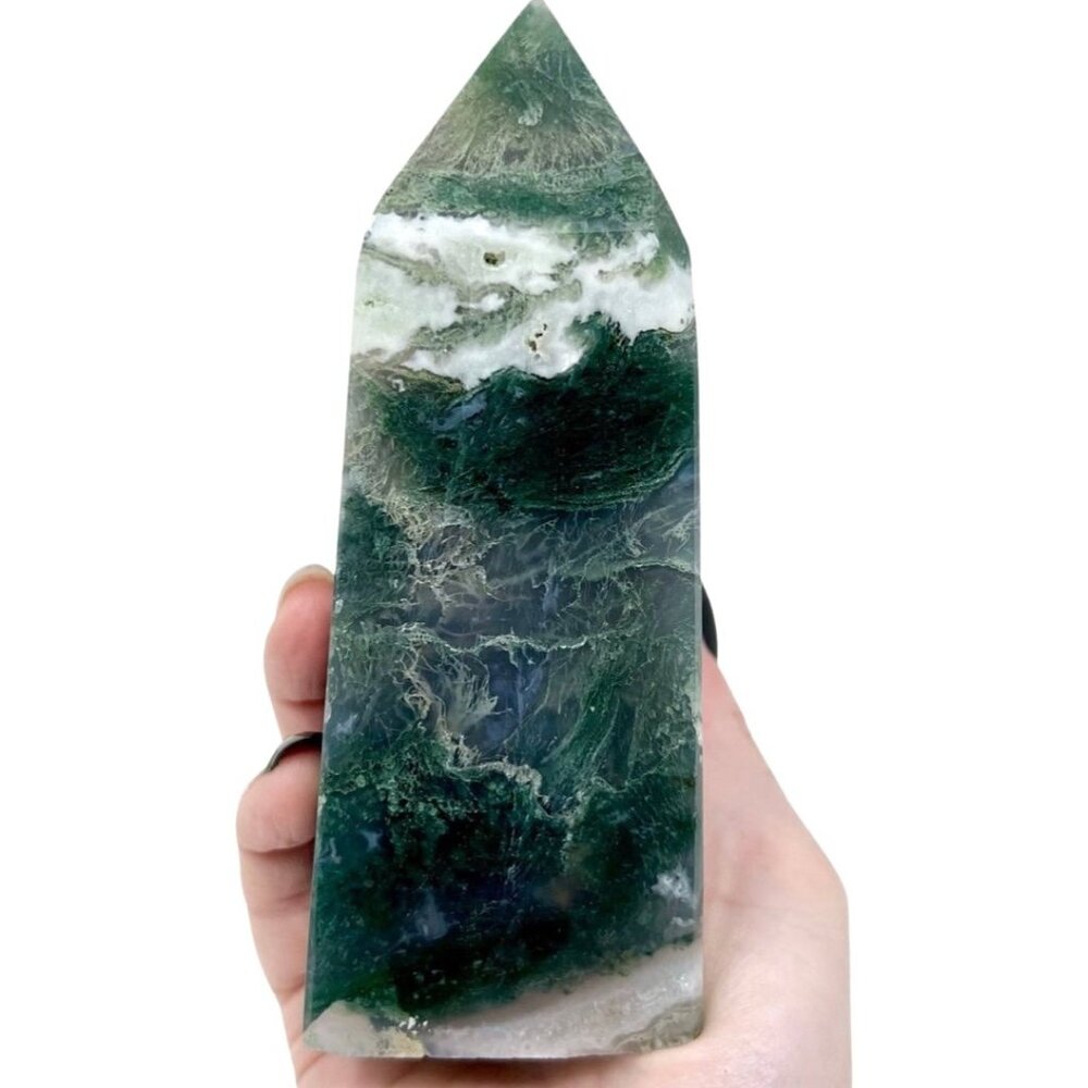Moss Agate Druzy Crystal Chunky Tower Green Stone healing Rock